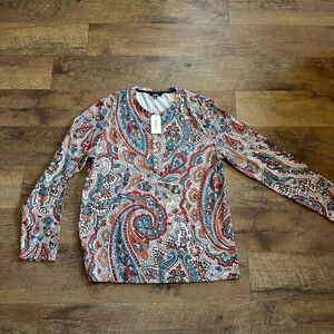 Men's Ouku Paisley Print Long Sleeve Shirt Red/Blue/White Size L